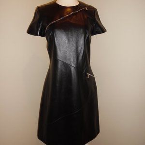 Michael Kors for Bergdorf Goodman Black Zip Moto Biker Leather Casual Dress 4